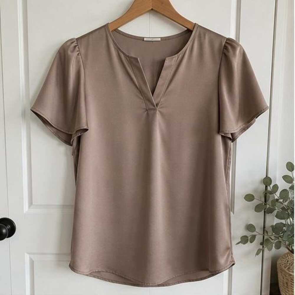 Taupe Puff Sleeve Top